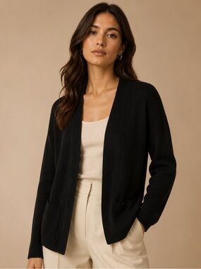 Derek Heart Black Ribbed Open-Front Cardigan